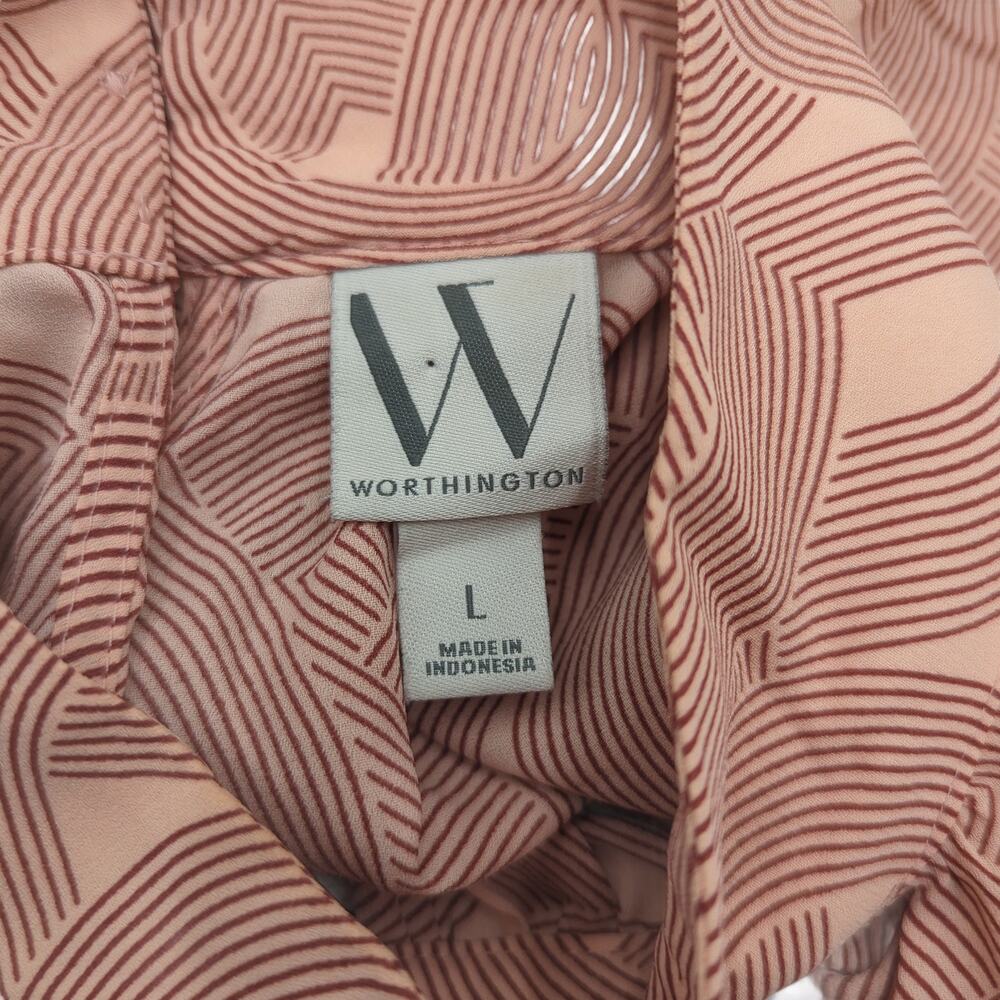 Worthington L Pink Brown Geometric Print Mock Neck Sleeveless Top - Picture 3 of 3